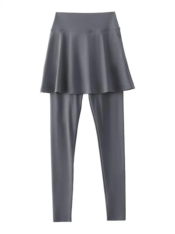 Falda de cuero fino para mujer, pantalones falsos de dos piezas ajustados de cintura alta para Yoga y Fitn, ropa de abrigo nueva de otoño, pantalones de capa Base