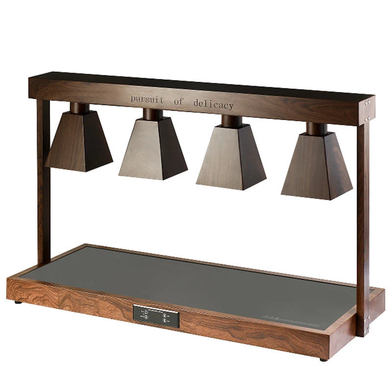 Stainless Steel Electric Food Warming Lamp For Buffet Restaurant Food Warmer Lights With Wooden Finish