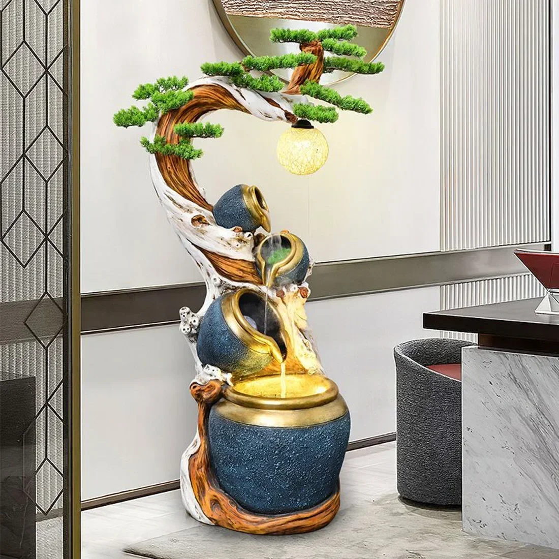 New Chinese style rockery flowing water fountain office decoration front desk floor circulating water landscape