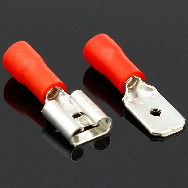 200 Stück/100 Paar weiblich männlich Spaten isoliert 6,3 mm elektrische Crimp-Anschlussklemmen Kabelklemmen