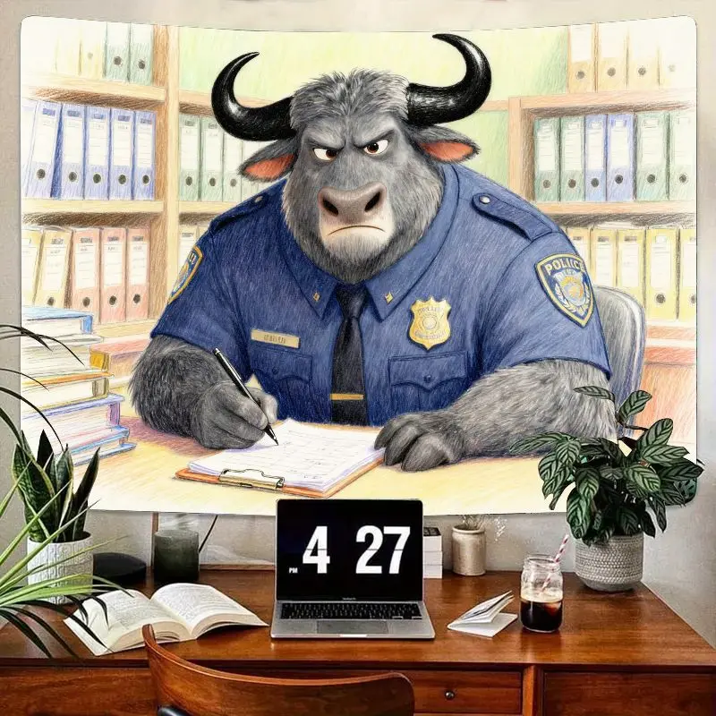 

Офицер полиции Zootopia Chief Bogo, гобелен с рисунком водного буйвола, настольное настенное искусство для гостиной, спальни, декора в общежитии и киновентилятора