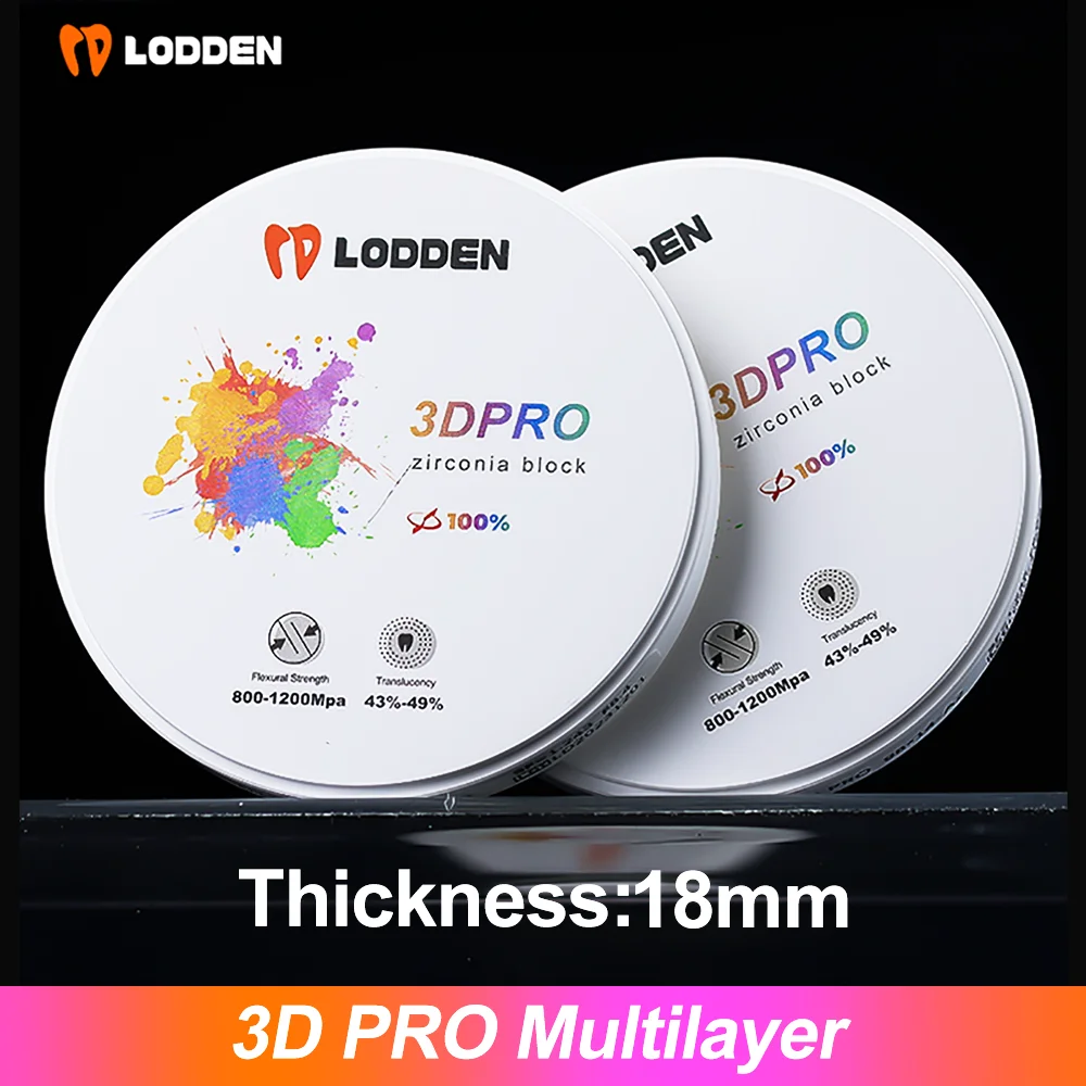 LODDEN 3D 프로 치과용 지르코니아 블록 다층, 18mm 치과 실험실 틀니 재료, 오픈 시스템, CAD CAM, Vita16 색상