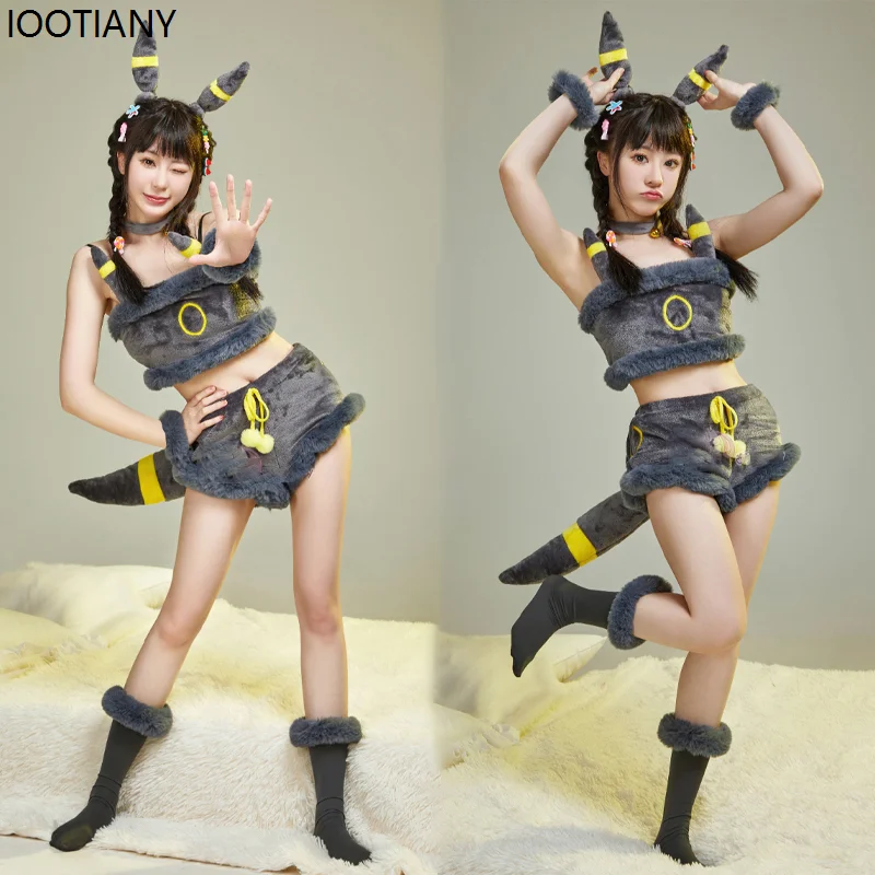 Halloween Cartoon Bee Cosplay Costume Women Sexy Pm Plush Suit Cute Home Clothes Holiday Party Top Shorts With Socks Headdress