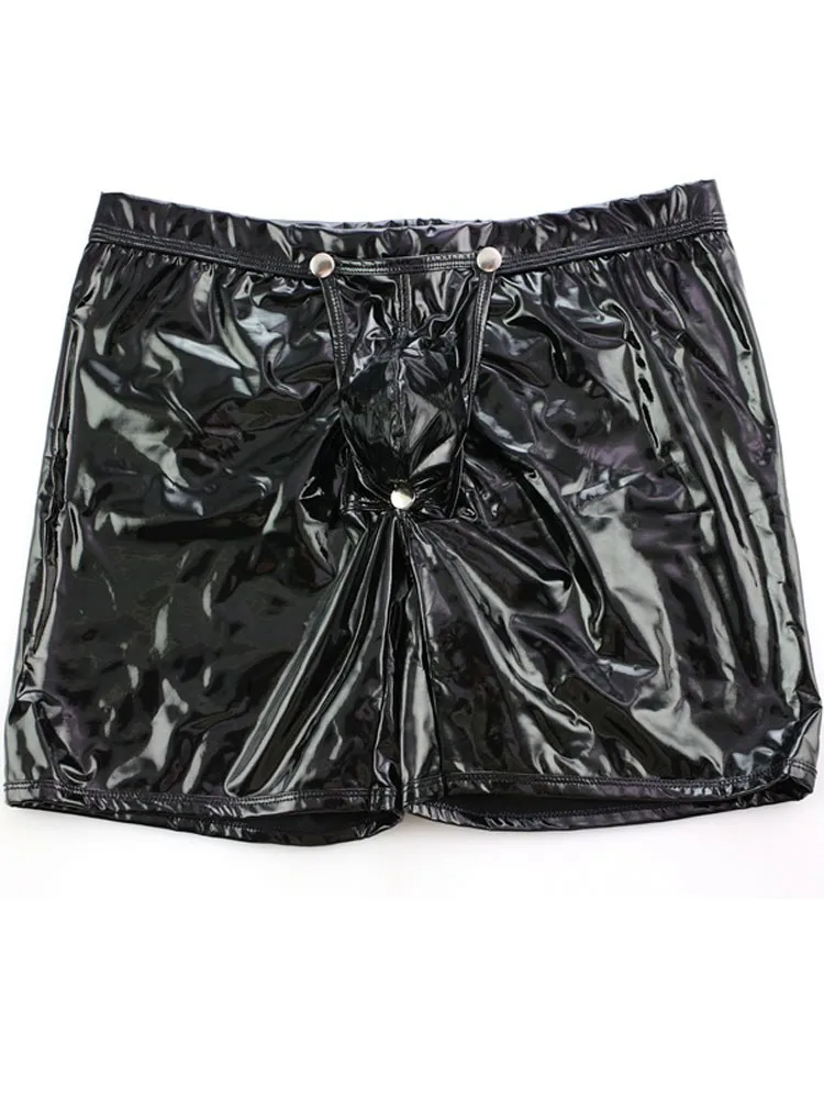 S-5XL Shiny Faux PU Leather Boxershorts Men Underwear Wet Look PVC Boxer Convex Pouch Hot Sexy Calzoncillos Tights Trunks Shorts