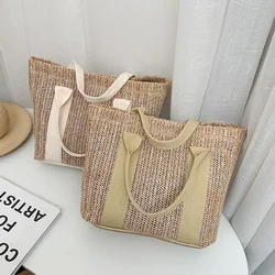 Summer Trend Straw Bags New Popular Hit Color Handbags for Women Zipper Color Matching Tote Bag