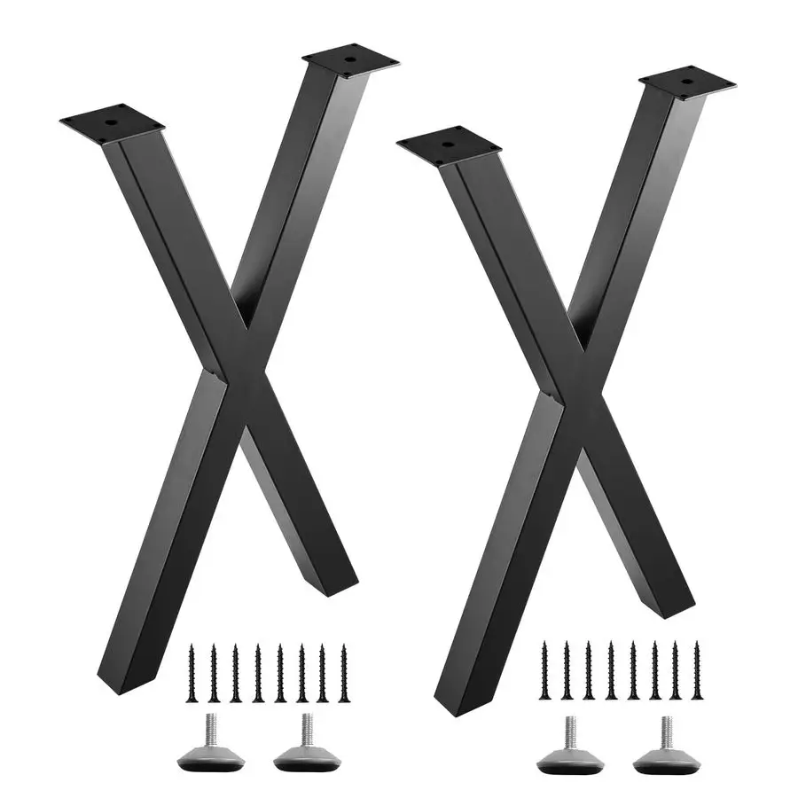 

Металлические ножки для стола X-образной формы, стальные ножки для кофейного столика, стальные ножки для стола для самостоятельной сборки, для обеденного стола, комплект из 2 штук, черные