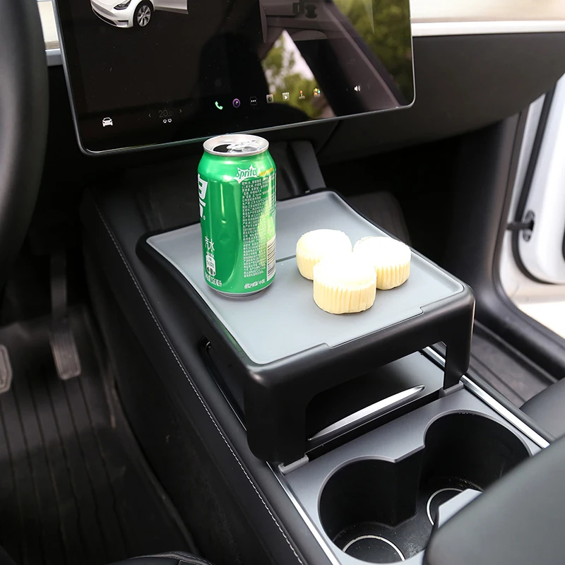 Bandeja de comedor para Tesla Model 3/Y 2023, consola central, mesa de comida y bebidas, tablero de placa de escritorio con alfombrilla de silicona, soporte organizador de almacenamiento