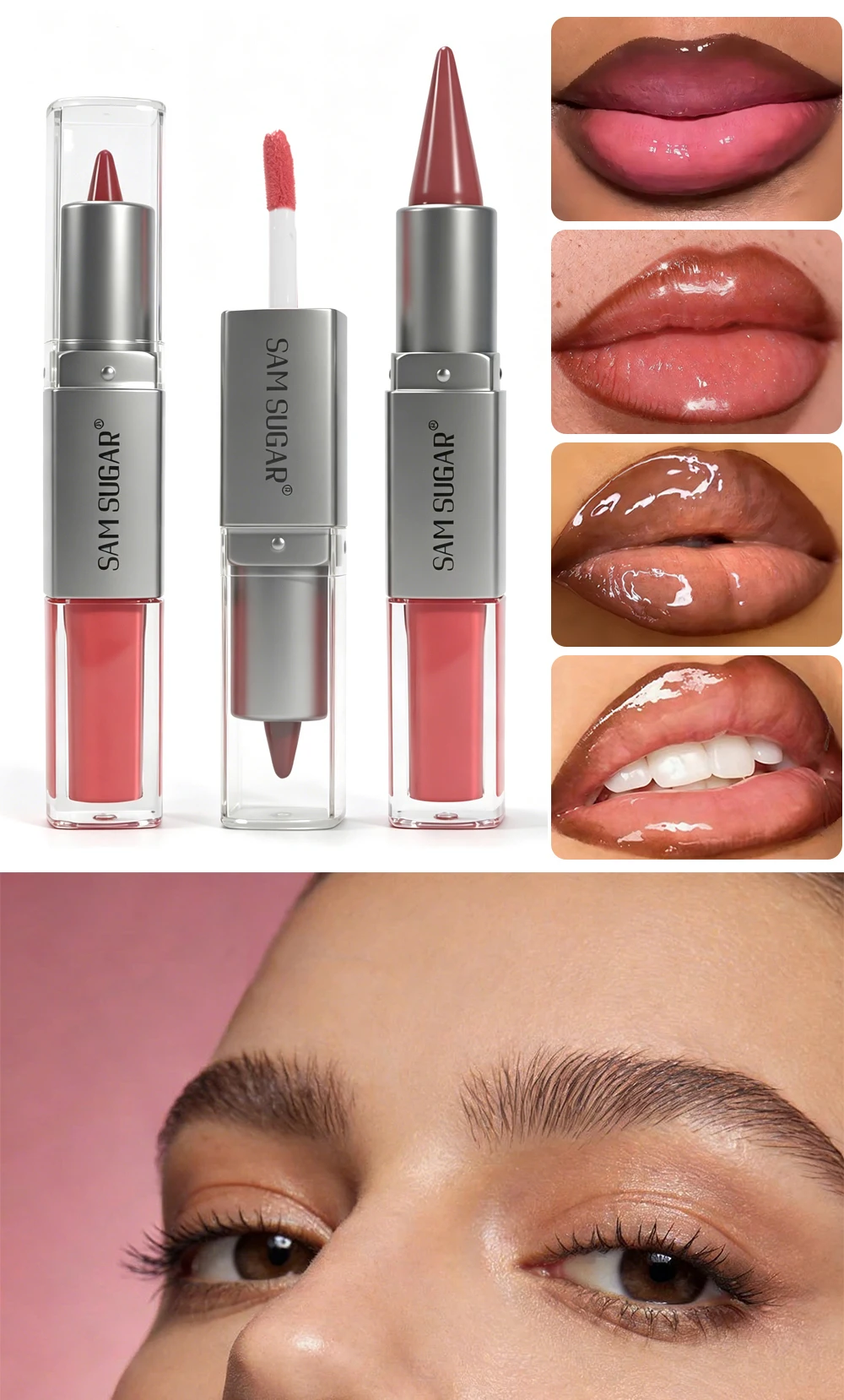 Doppelkopf-Lipgloss-Lipliner Zwei in Einem Feuchtigkeitsspendende Textur Langanhaltender Glanz Einfach aufzutragen Natürliches Lippen-Make-up – Detail 4