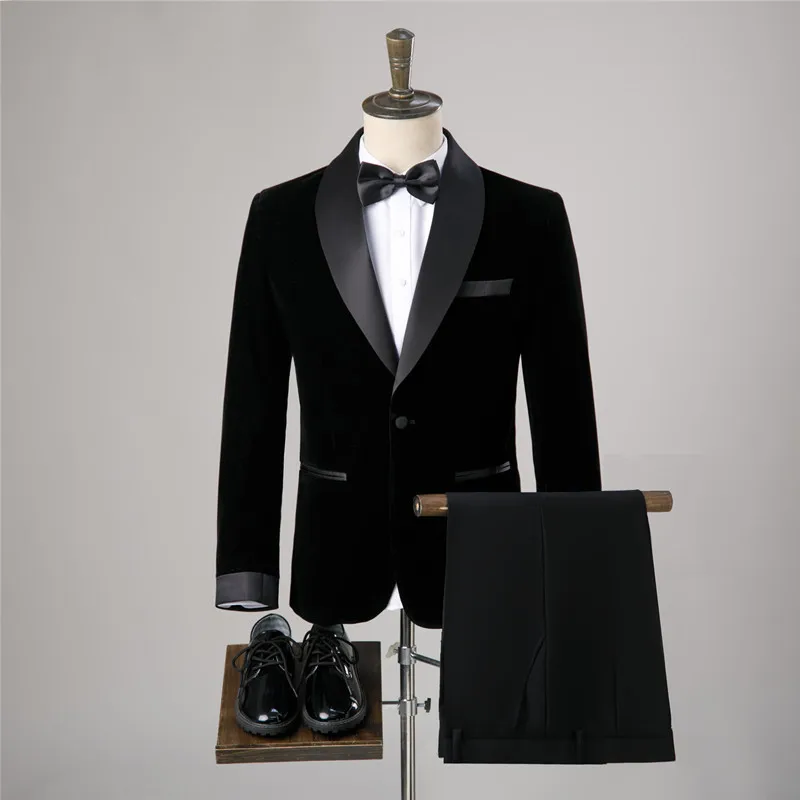 Foreign Trade Black Suit Suit, Men's Slim Fit Stage Singer Host Performance Dress, Photography Studio, Men's Suit