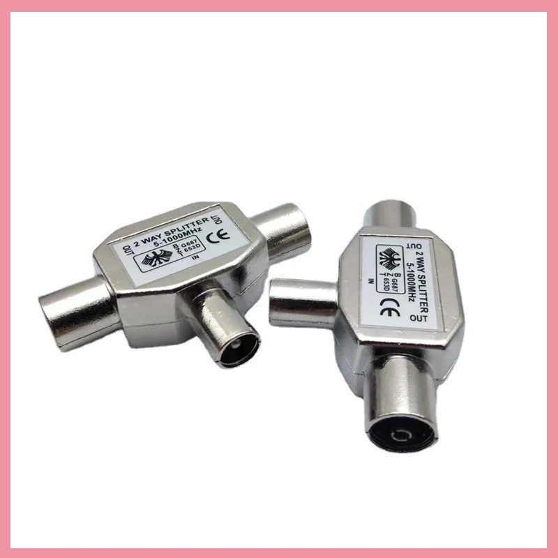1 Metal TV Female to 2 Male 2 Way TV Antenna Splitter Adapter Tee Plug Jack Cable Aerial Distributor Coaxial Connector B6