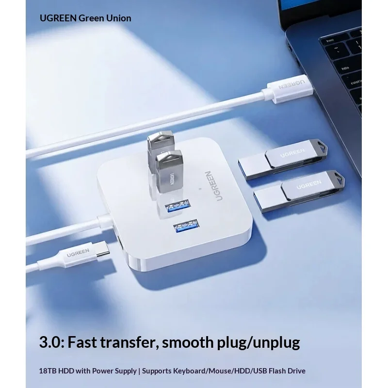 Ugreen Usb Hub 4 Port Usb 3 0 Type C Splitter Multi Function Converter Extension Cable For Laptop Desktop Computer