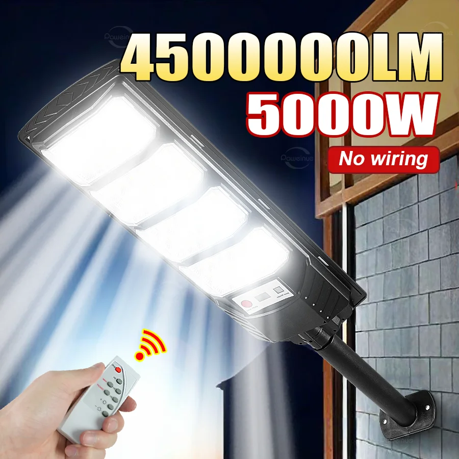 NEW 5000W Super Bright Solar LED Light Outdoor Motion Sensor Sunlight Garden Light 9 Brightness Powerful LED Outdoor Street Lamp