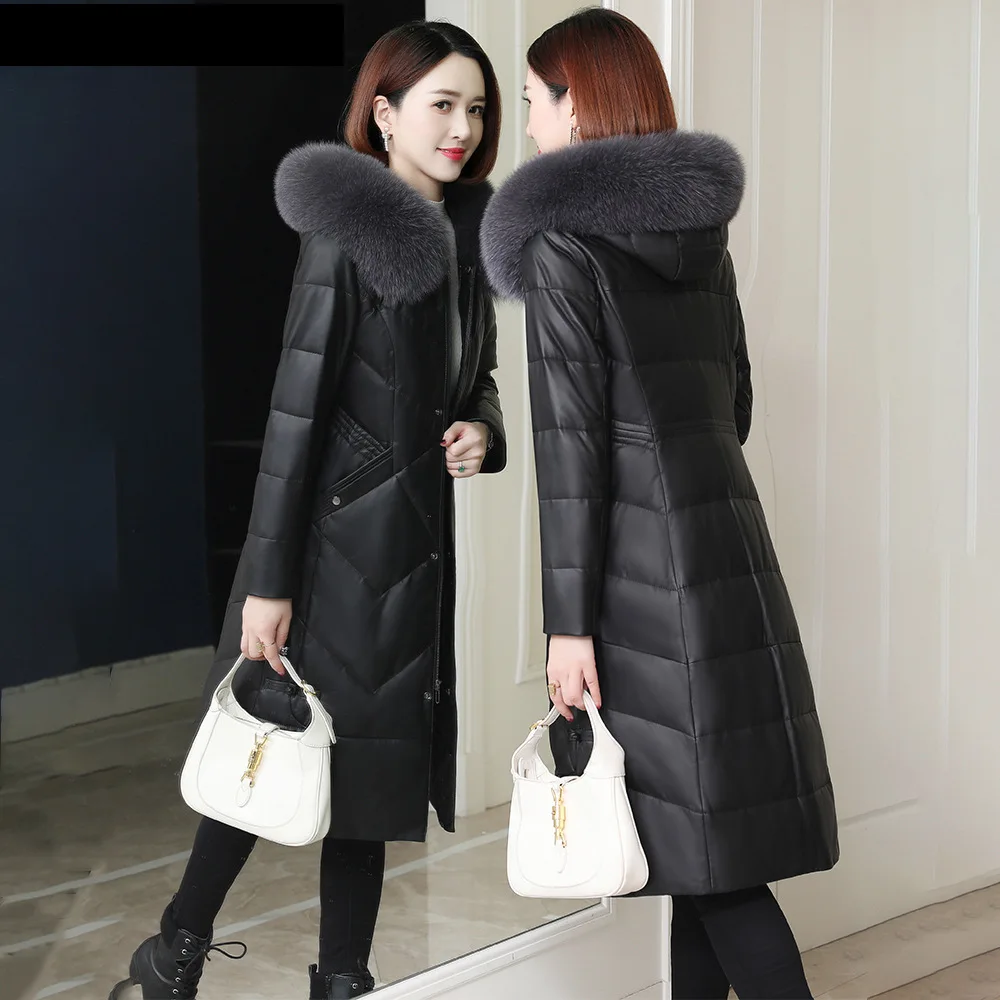 Winter Jacket Women Real Sheepskin Down Coats Fox Fur Collar Long Coat with Hood Womans Clothing 2024 New in Outerwears пуховик