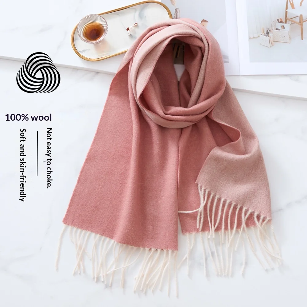 両面使える卸売無地カシミヤフリンジショール、女性用、同じスタイルのグレー、多用途、厚手の冬用スカーフ