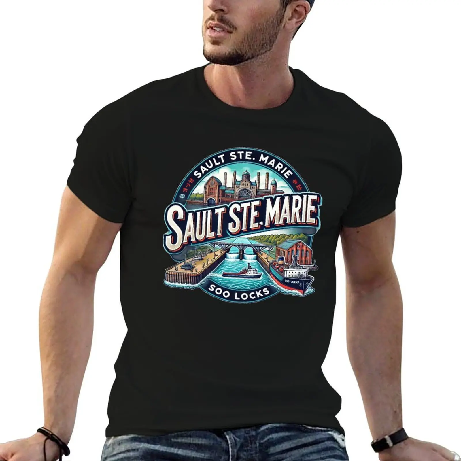 

Sault Ste. Marie Michigan Upper Peninsula Soo Locks T-Shirt t shirt for man 100 percent cotton essential t shirt T-Shirt