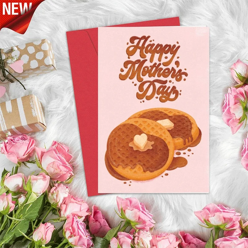 

Happy Mothers Day Greeting Card, Sweet Waffle Printed Mother's Day Card for Mom, Holiday Greeting Card Gift