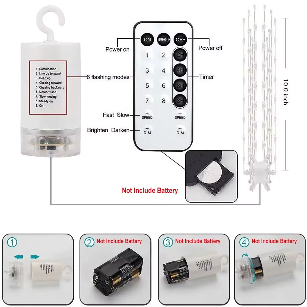2025 Метеоритный душ, водонепроницаемый светильник с дистанционным управлением, гирлянда, фейерверк, уличная садовая елка, подвесной сказочный декор, домашние рождественские огни