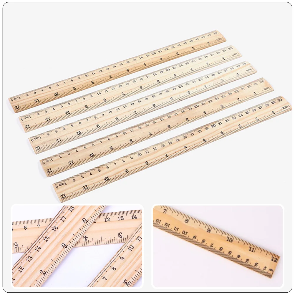 12pcs Wooden Ruler 30cm Double Scale Student School Office Home Clear Scale Multi function Straight Ruler Drafting Tool