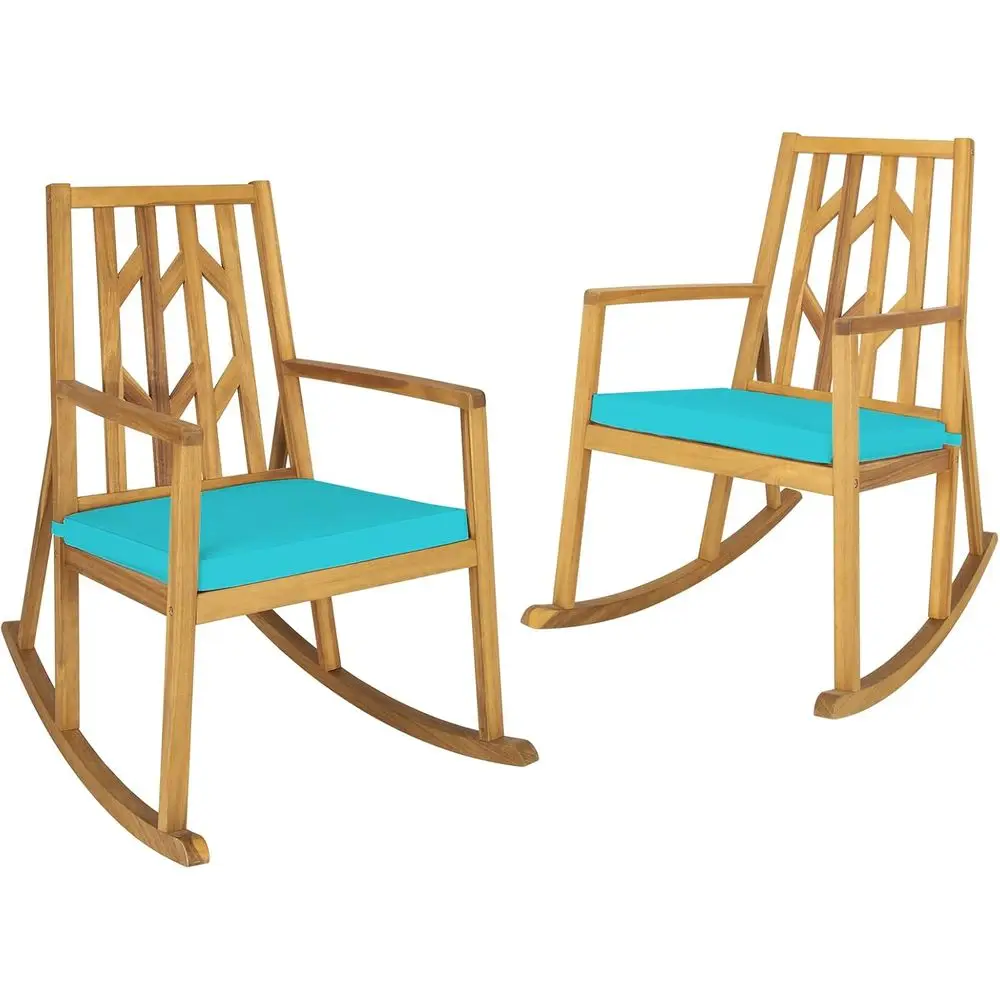 

2 Pieces Acacia Wood Patio Rocking Chair, Outdoor Porch Rocker W/Removable High-Density Cushion, All-Weather Resi, Perect or Gar