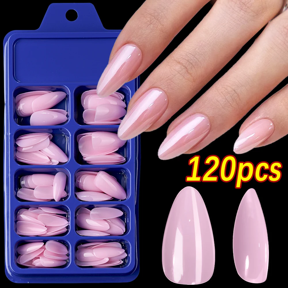 120 pièces brillant rose vif presse sur ongles moyen amande couverture complète faux ongles conseils néon brillant couleur unie portable été faux ongles