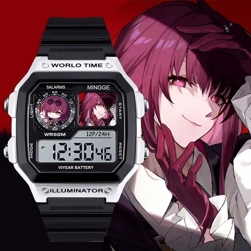 혼카이:스타 레일 전자 시계 - 방수, 타이밍 알람 시계, 패션 시계 실버 울프 카프카 3월 7일 팬 생일 선물