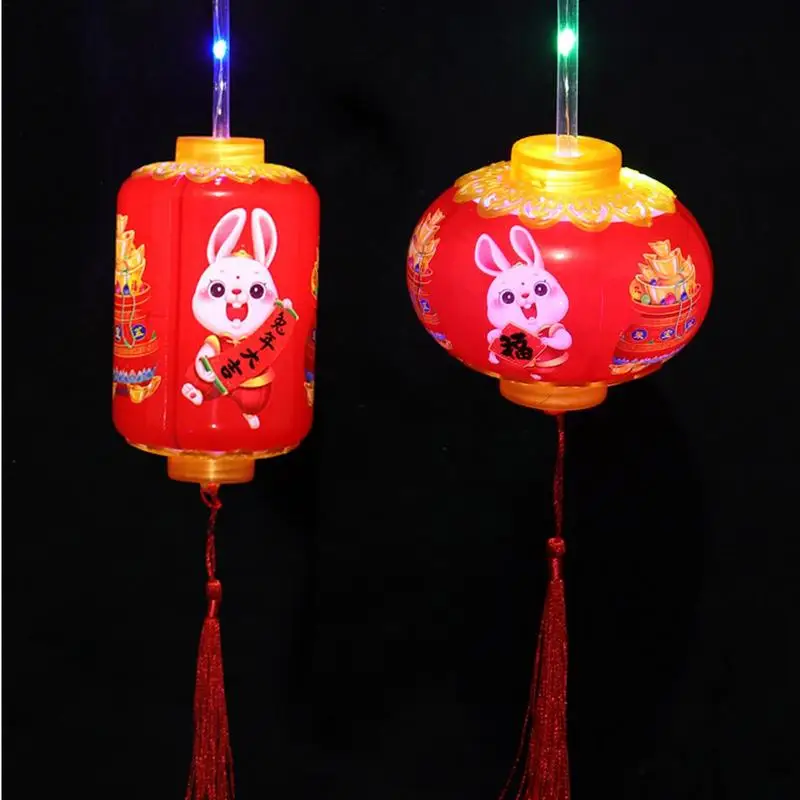 Chinese Lanterns 5pcs | LED Lighted Handheld Lantern | 2023 Year of Rabbit Decoration Cartoon Rabbit Printed Red Lanterns Random