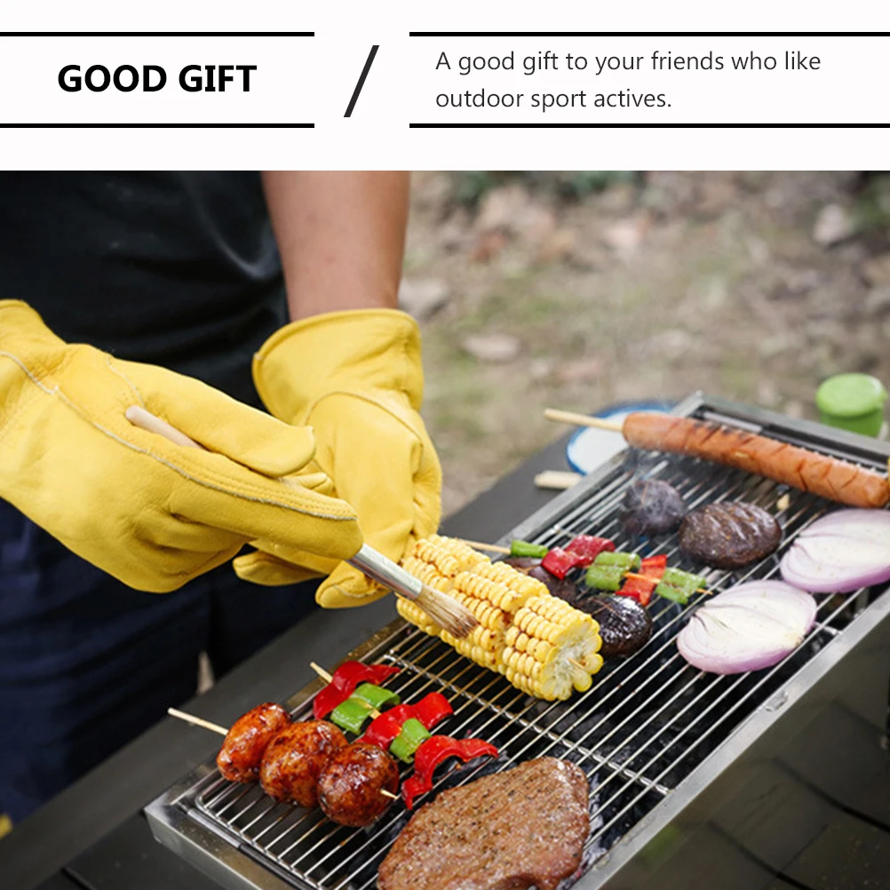 Anti Scalding BBQ Gloves Heat Insulation Cowhide Protective Outdoor Winter Fingerless Long Cuff Safety Kitchen