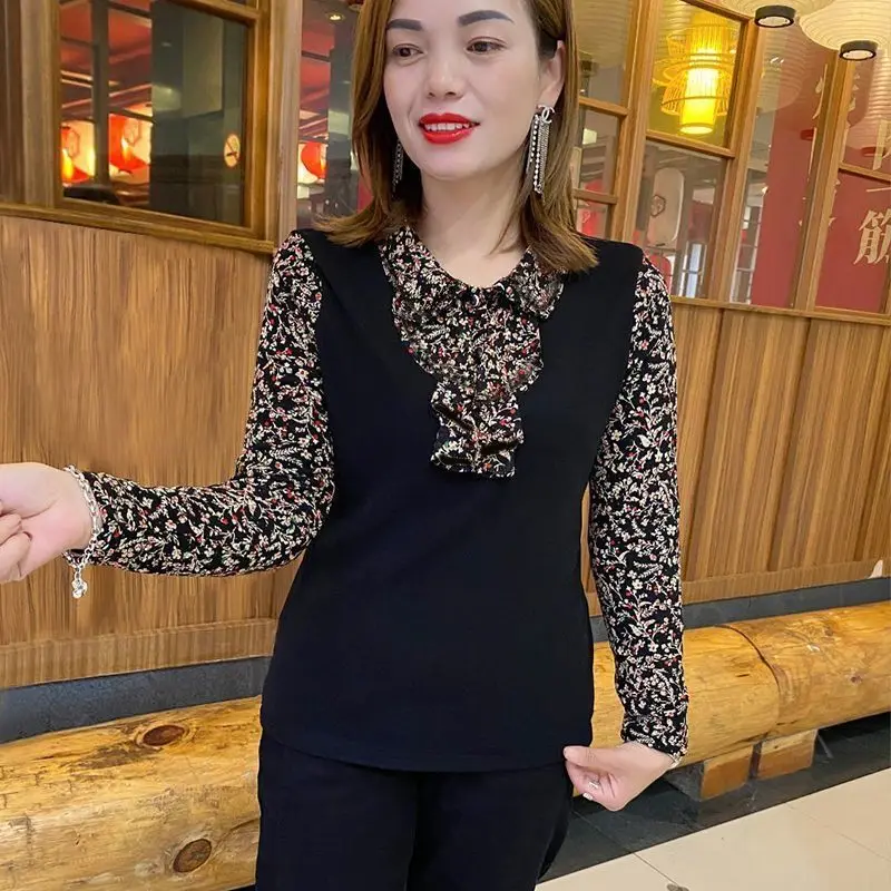 Fashionable Mommy Clothes Fluffy Collar Thickened Fleece Loose Long Sleeve Polyester Tops for Middle-Aged And Elderly Women