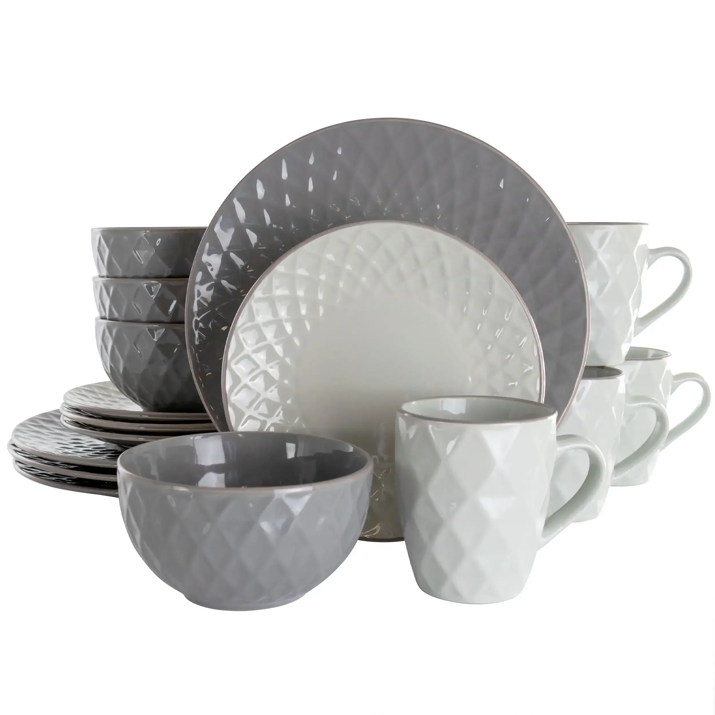 

Tahitian Diamond 16 Piece Stoneware Dinnerware Set In Slate and Pearl Dishes And Plates Sets