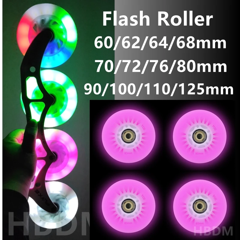 4 stücke rosa Flash-Inline-Skate-Räder LED-Rollen 60/62/64/68/70/72/76 // 80/90/110/125mm Speed Skates Zubehör