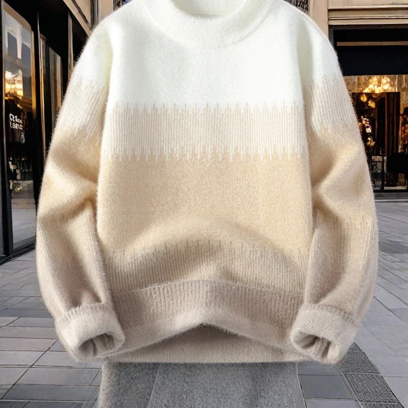 

Утепленные свитера для подростков, осенне-зимние мужские модные свитера с полуводолазкой и бархатной основой для тепла