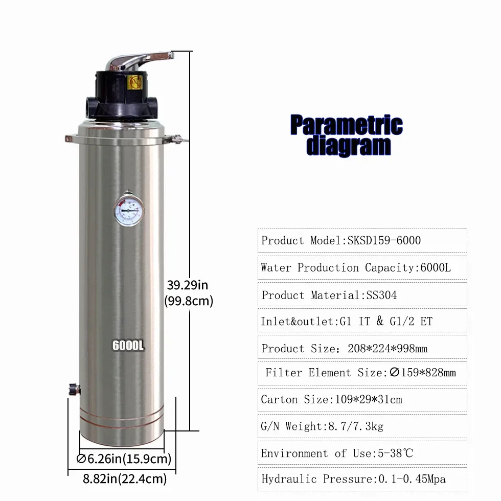 SKSD159-6000L  Self-cleaning Manual Backwash Machine Whole House 304SS Housing Uf Membrane Water Filter Purifier for Water