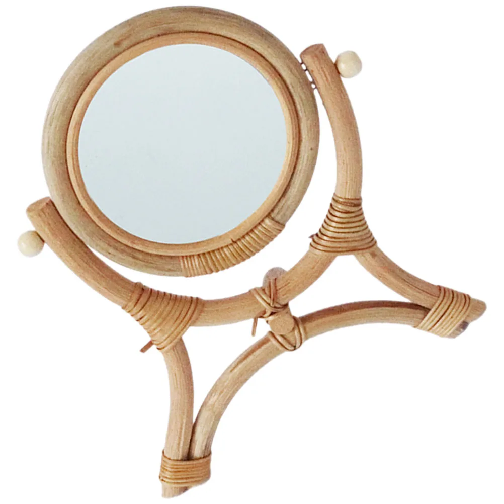 

Rattan Makeup Vintage Hand Mirror for Bedroom Desk Girls Vanity Mirror with Tripod Stand Rotatable Angle Adjustable Smooth