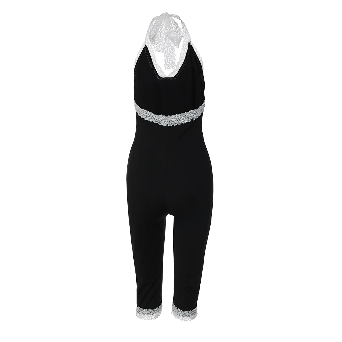 Hugcitar Farbblock-Playsuit mit Neckholder, rückenfrei, Patchwork-Spitze, Bandage-Playsuit, modischer Damen-Einteiler, Streetwear, Urlaub, Fitness – Detail 2