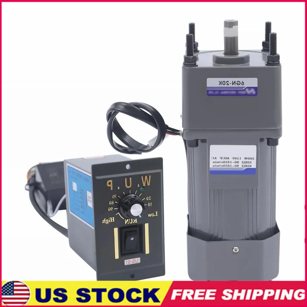 110V AC Electric Gear Motor 200W High Torque Reversible Motor 1:20 Reduction Ratio with Speed Control Compact Size