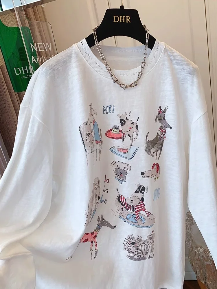 Extra Large 300 Pounds Super Cute Lazy Style Anti-Aging Long Sleeve T-Shirt Women's Spring Summer Sun Protection Loose Top