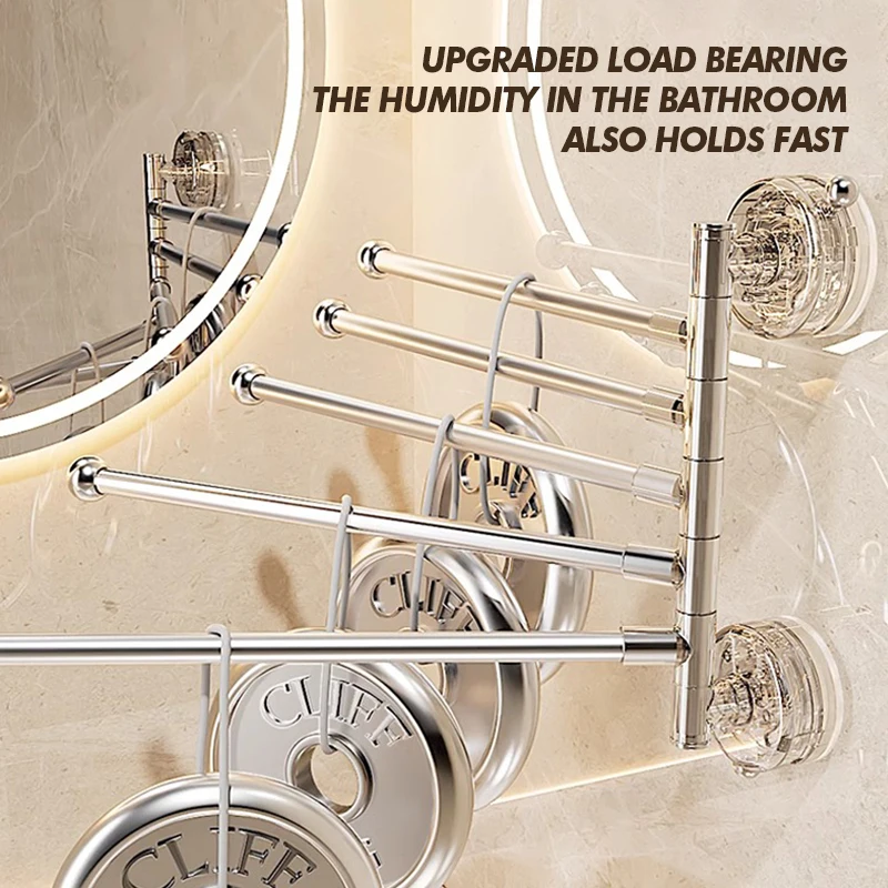 Bathroom Towel Pole Suction Cup Non Perforated Wall Mounted Towel Rack Multi Pole Storage Rack Bathroom Storage Supplies