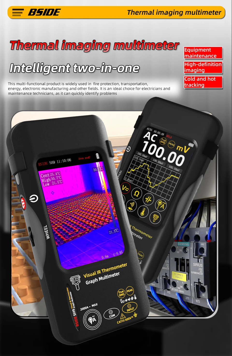 BSIDE SH7 320*320 Thermal Imager Camera 20000 Counts Touchscreen Digital Multimeter 2 in 1 IR Camera for Macro Lens Repair PCB