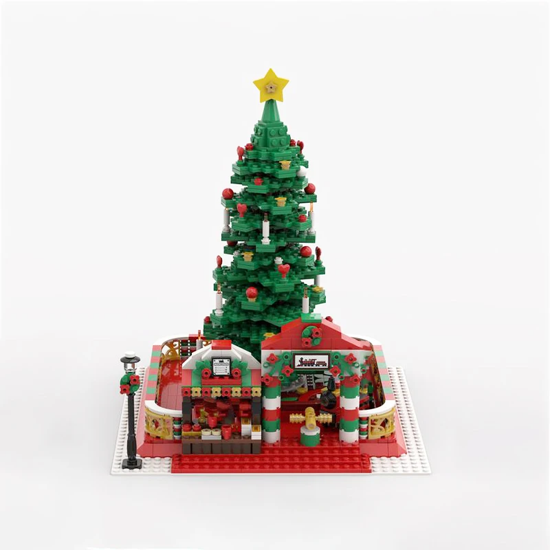 MOC-124380 Hiver Village Train Ride Modèle De Maison De Noël Couronne De Noël Nuits De Construction Jouets D'assemblage Brique Enfant Cadeaux De Vacances