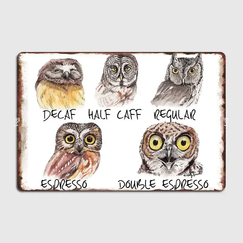 Owl Caffeine Meter Metal Sign Plates Living Room Designing Pub Tin Sign Poster