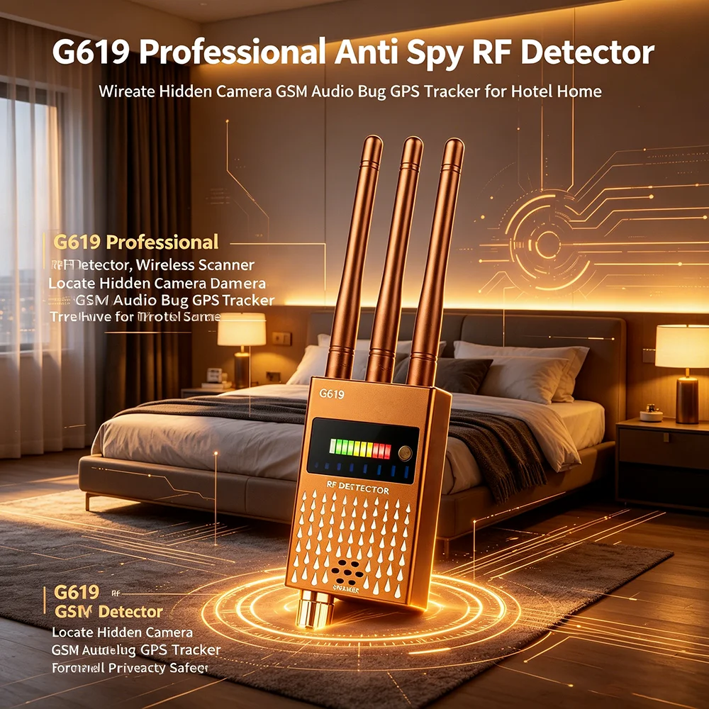 

Wireless Anti Spy Detector G619、Hidden Camera Finder 、Device Scanner、GPS Tracker、 Audio Bug Detector、RF Signal Scanner