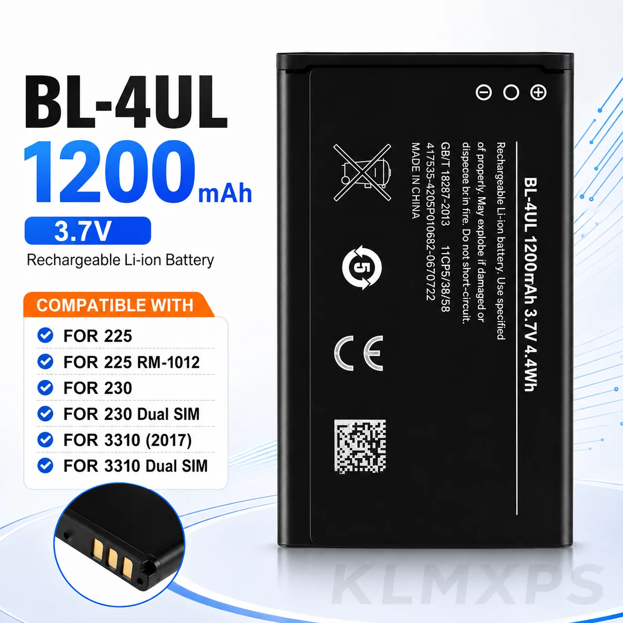 BL-4UL 1200mAh 3.7V Rechargeable Li-ion Replacement Battery for 225 230 3310 2017 Dual SIM Mobile Phone