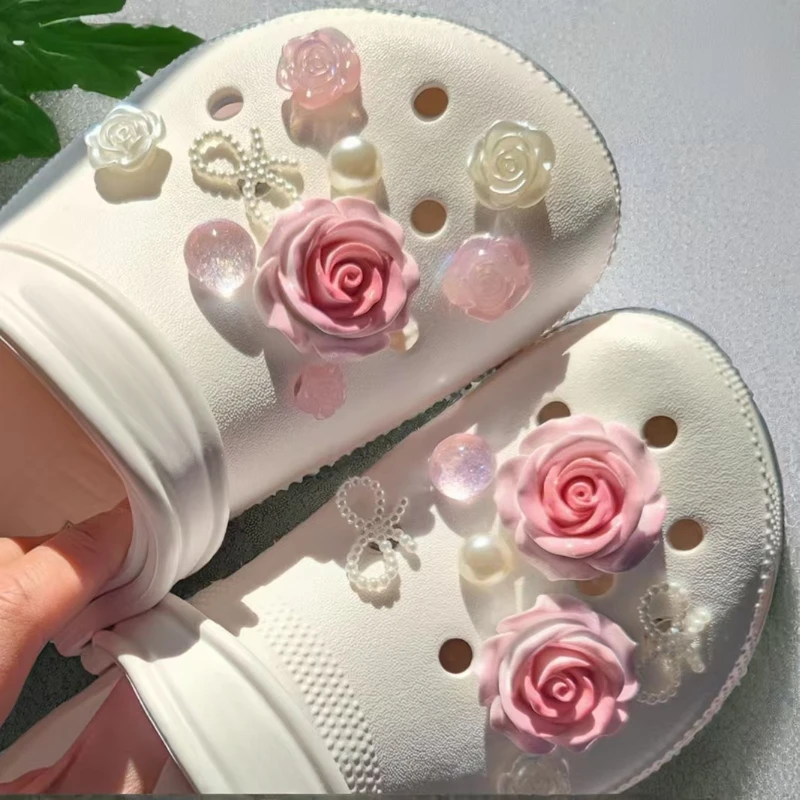 New Fashion shoe Charms for Pink Butterfly and Rose Blossoms Clogs Shoe Buckle Cute shoe Accessories Decoration for Girls Gift