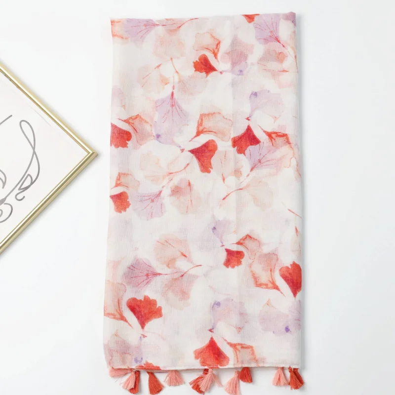 

-Border Live Red Leaf Шарф с принтом гинкго Летняя дорожная шаль Модный универсальный тонкий шарф