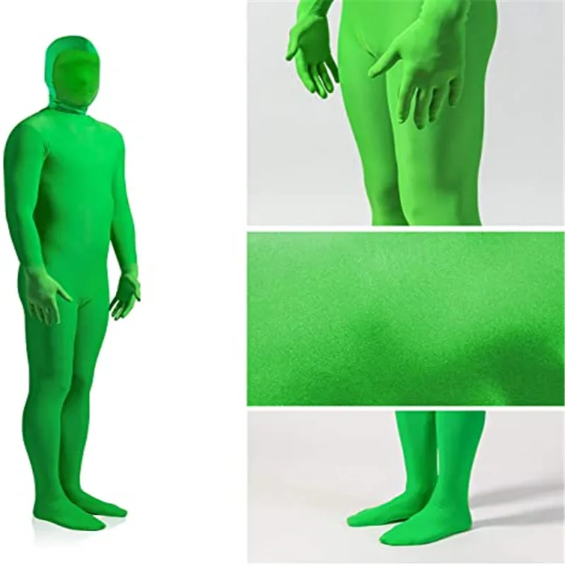 Full Bodysuit Green Screen Suit Chroma Key Jumpsuits for Movie Tiktok Video Invisible Effect Photographic Filming Studio Props