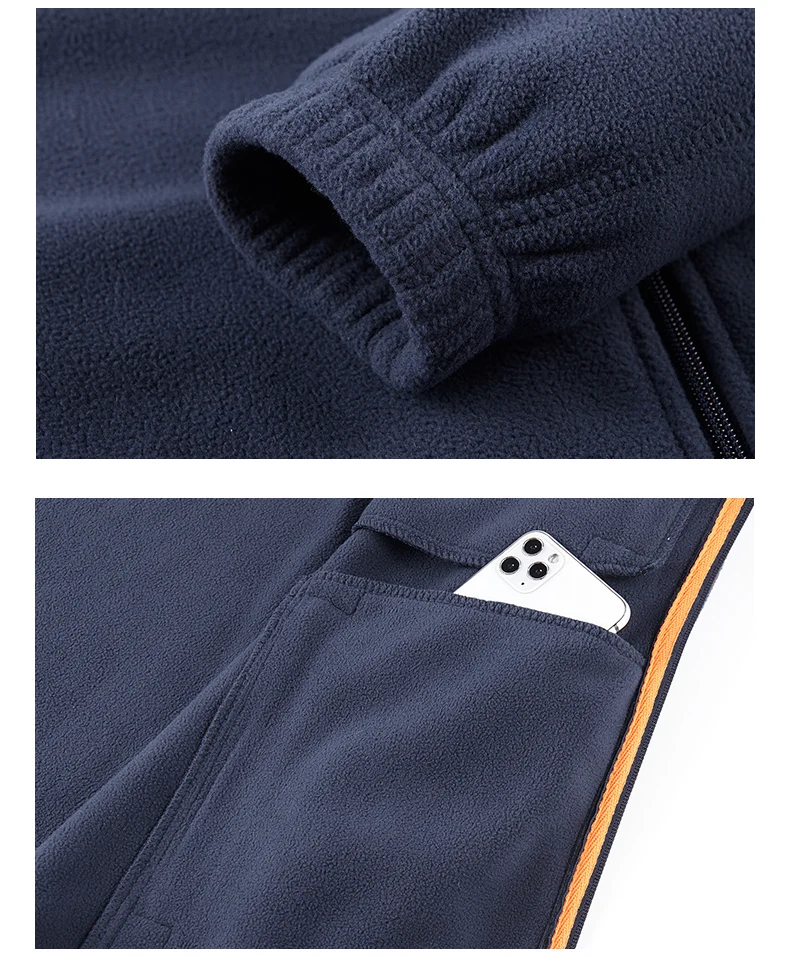 Men's Polar Fleece Jacket Autumn Winter New Solid Color Warm Plush Liner Outdoor Travel Stand Collar Coat Men's Fleece stormcoat