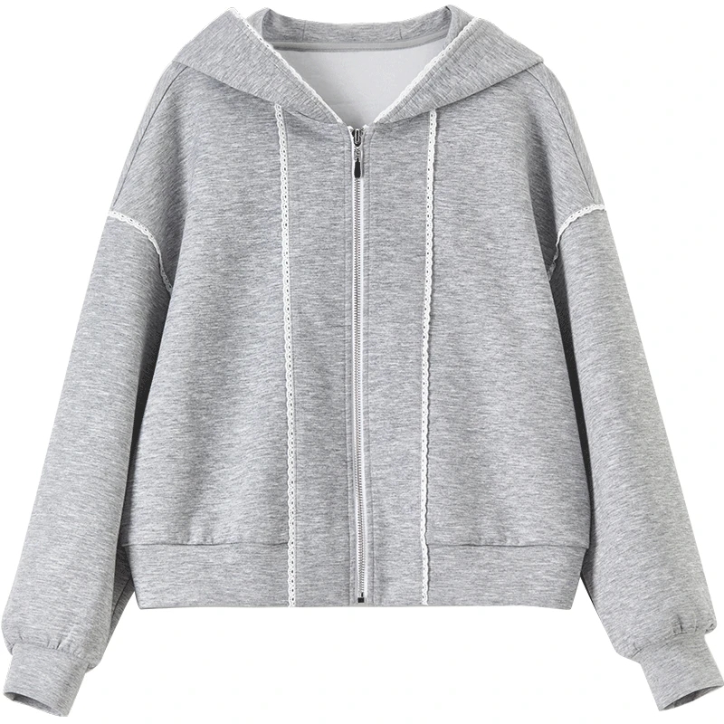 SENTUBILA Donna Giacche corte con cappuccio 2025 Autunno Sport Cappotti larghi a maniche lunghe Capispalla casual a contrasto di colore 153WG8813