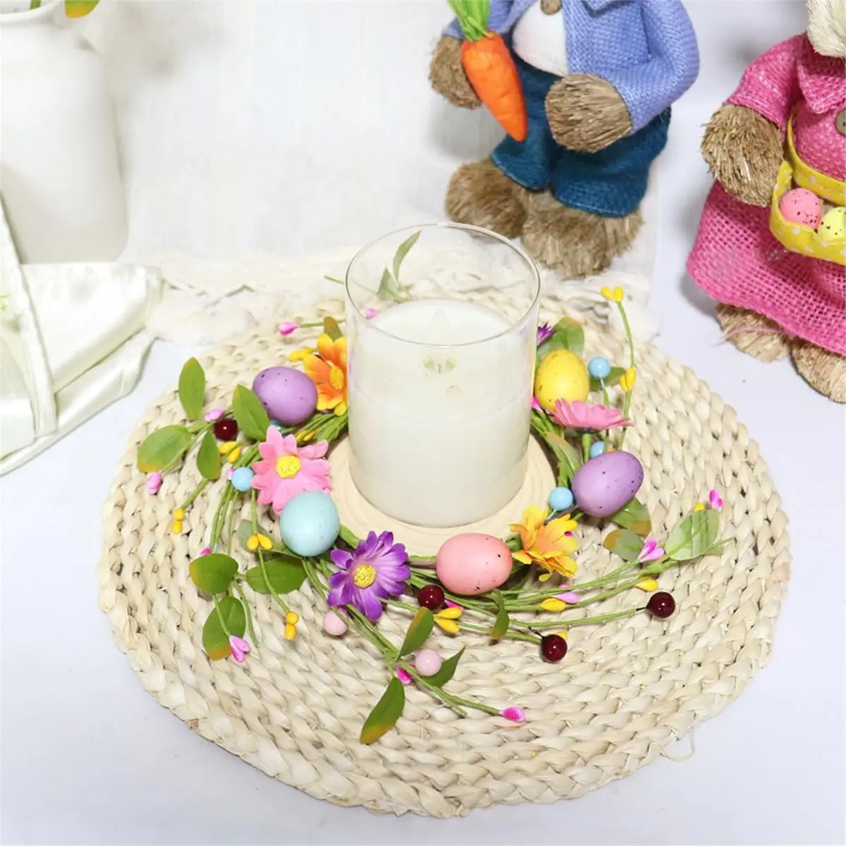 Best of 2026 Easter Egg Candle Rings Holder Wreaths Spring Artificial Egg Flower Berry Candle Holder Wreaths Mini Easter Wreaths