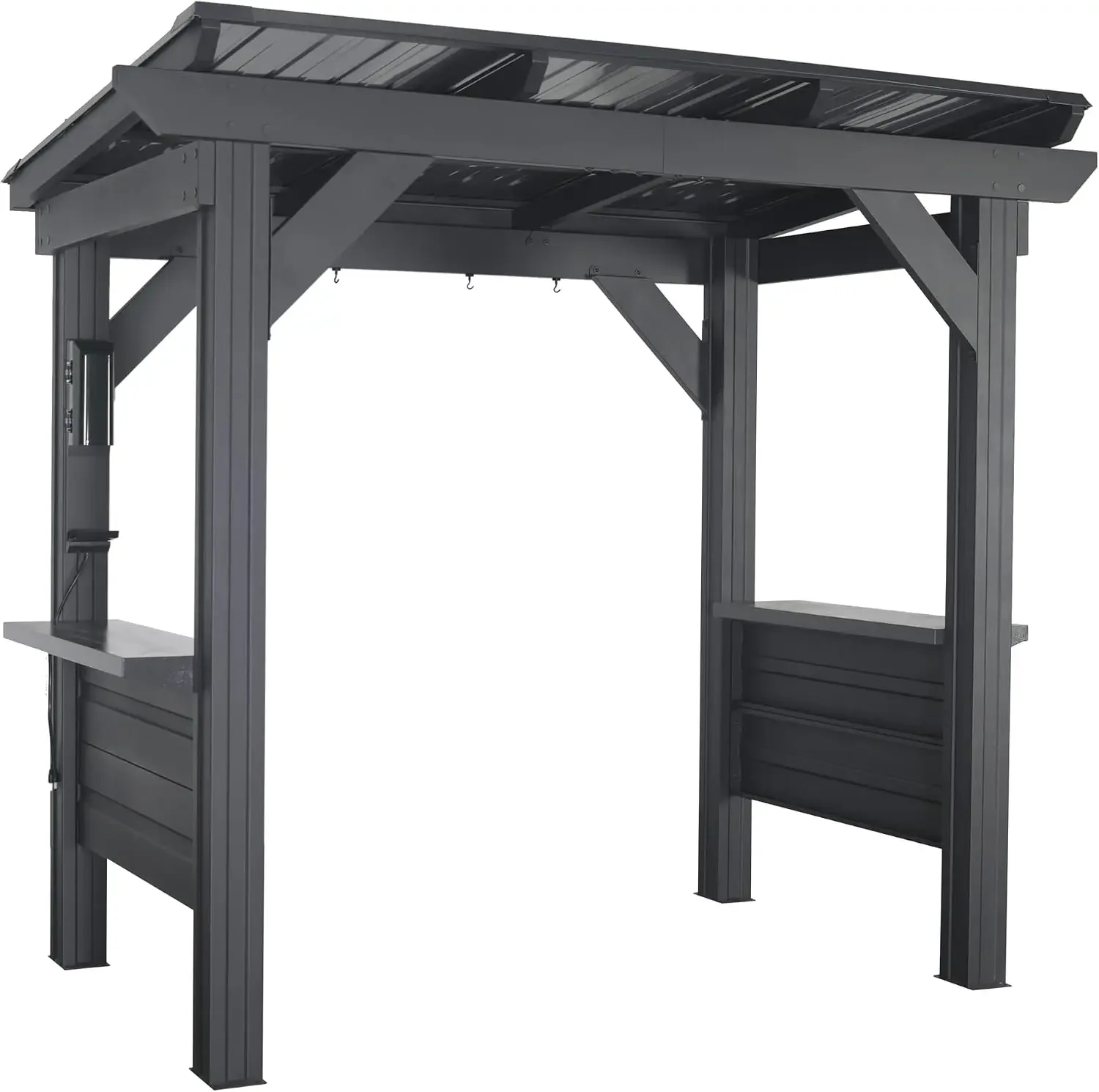 Rockport 8' x 6' Galvanized Steel BBQ Grill Gazebo Pavilion with Hardtop Steel Roof, Bar Tops, Powerport, Snow Load Support, Win