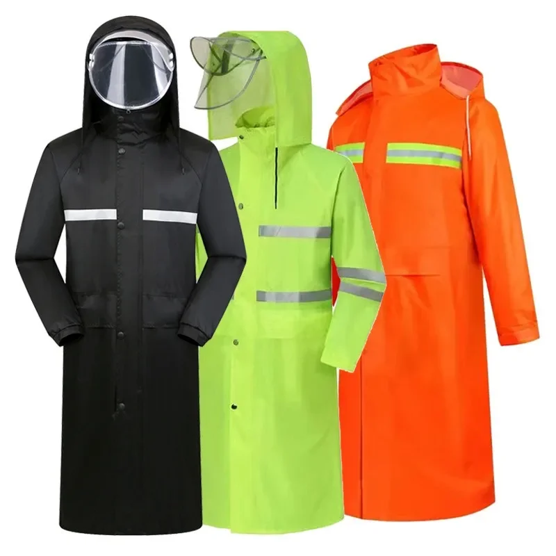 Men's single-layer raincoat, double-layer thickened wear-resistant hood, reflective tape cloak, outdoor hiking rain gear